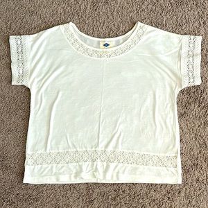White Lace Trim Short Sleeve Top